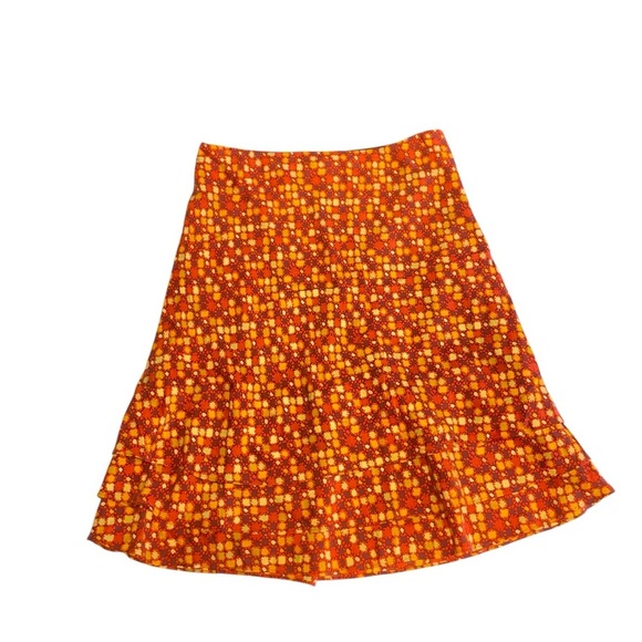 Sigurd Olsen Silk Skirt Tiered Floral Print Burnt Orange Rust Size 12 Hand Wash - Picture 5 of 10